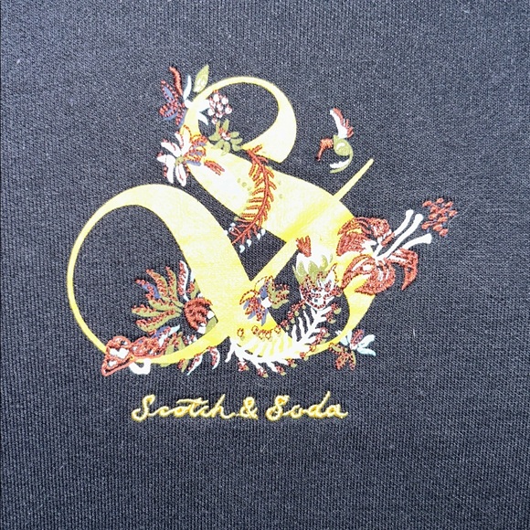 Scotch & Soda Embroidered Floral Sleeve Hoodie Black Pullover Sweatshirt Size L - Picture 5 of 8
